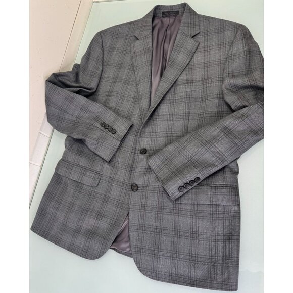 Lauren Ralph Lauren Blazer Jacket 42R Windowpane Plaid Gray 2 Button Single Vent